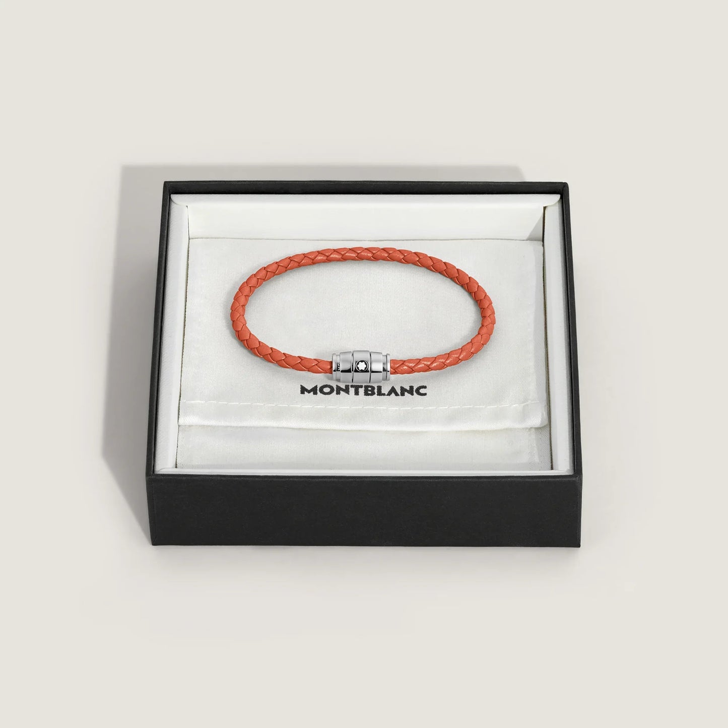Montblanc bracciale in pelle meisterstück cayenne arancione con chiusura metallica argento in confezione originale