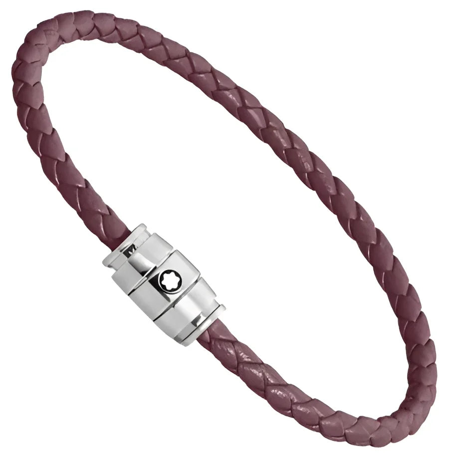 Bracciale montblanc in pelle meisterstück cassis burgundy intrecciata con chiusura magnetica in acciaio argento