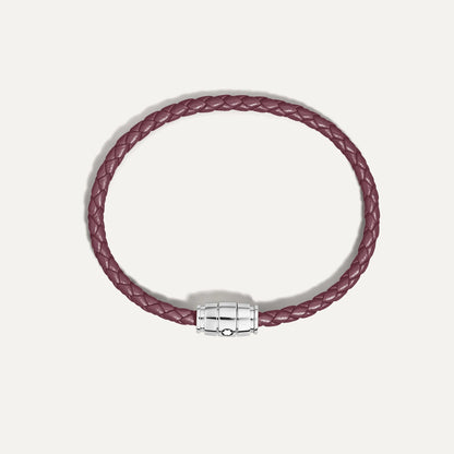 Montblanc Meisterst�ck Cassis Burgundy Leather Bracelet with Three Intertwined Rings and Silver Steel Clasp