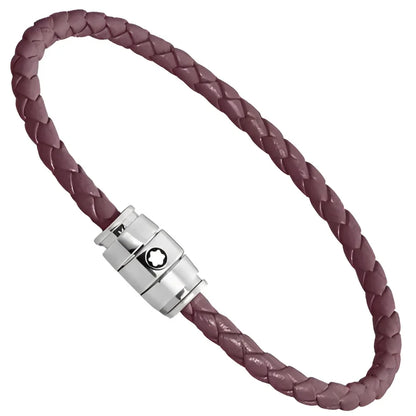 Montblanc Meisterst�ck Cassis Burgundy Leather Bracelet with Silver Tone Steel Magnetic Clasp