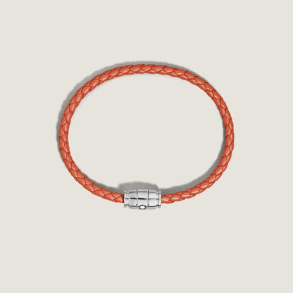 Montblanc bracciale in pelle meisterstück cayenne arancione con chiusura a barra in acciaio lucido misura l