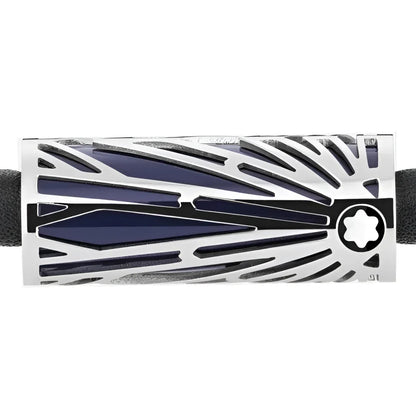 Bracciale montblanc meisterstück the origin collezione blu con fibbia in smalto blu navy e argento design sole geometrico