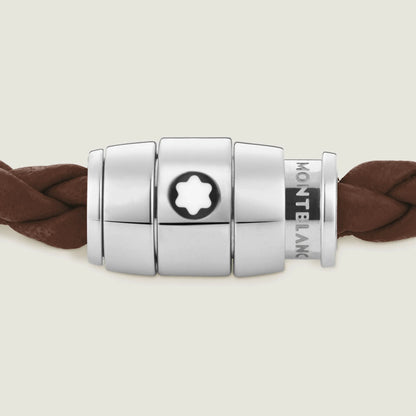 Bracciale montblanc marrone fulvo in pelle con chiusura magnetica in acciaio pregiato lucido impreziosito