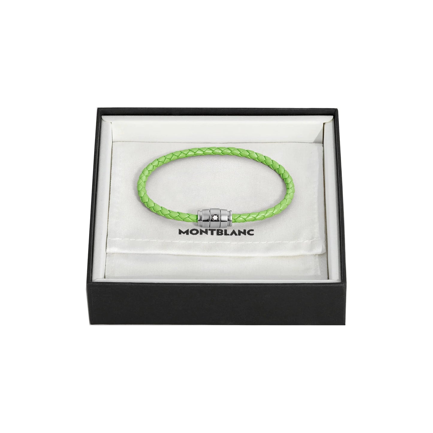 Montblanc Meisterst�ck Lime Green Braided Leather Bracelet with Silver Clasp in Elegant Gift Box