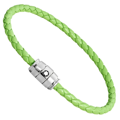 Montblanc Meisterst�ck Lime Green Braided Leather Bracelet with Silver Steel Magnetic Clasp