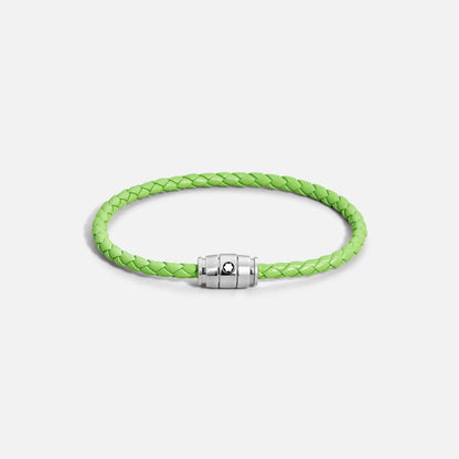 Montblanc Meisterst�ck Lime Braided Leather Bracelet with Elegant Silver Steel Magnetic Clasp