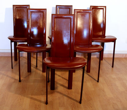 Set di 6 sedie Lara, Giorgio Cattelan per Cattelan Italia, pelle bordeaux