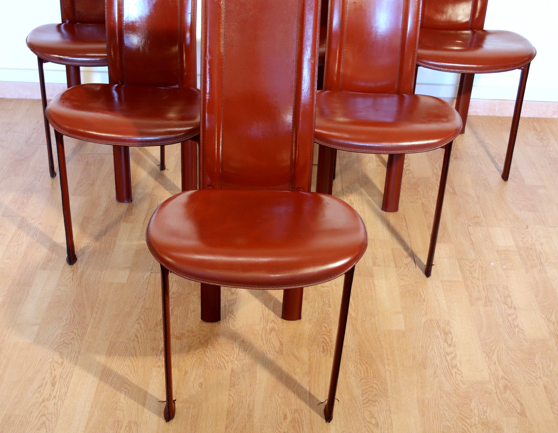 Set di 6 sedie Lara, Giorgio Cattelan per Cattelan Italia, pelle bordeaux