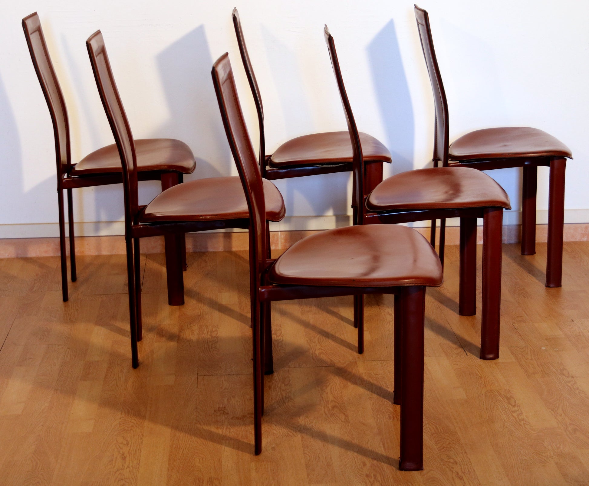 Set di 6 sedie Lara, Giorgio Cattelan per Cattelan Italia, pelle bordeaux