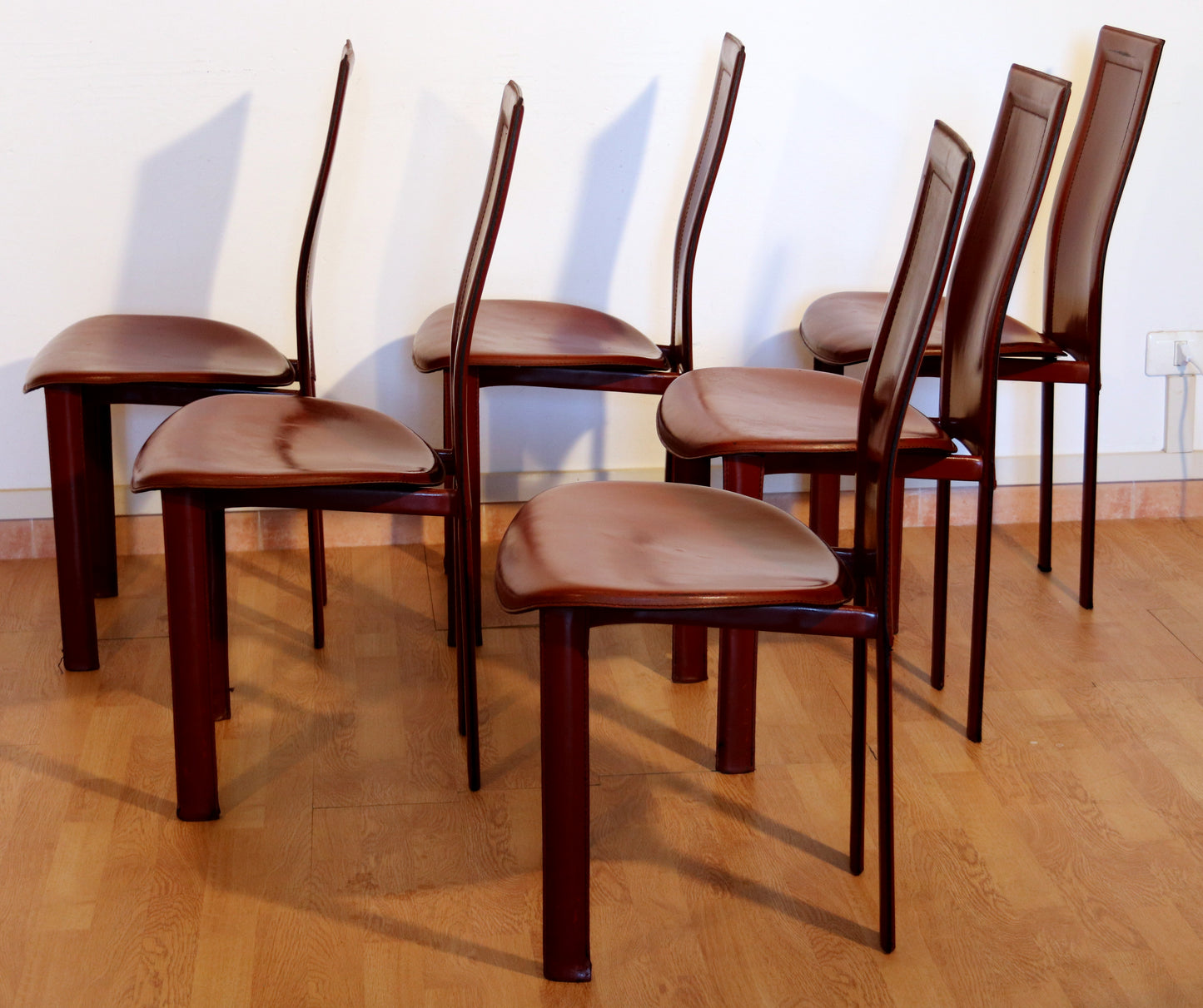 Set di 6 sedie Lara, Giorgio Cattelan per Cattelan Italia, pelle bordeaux