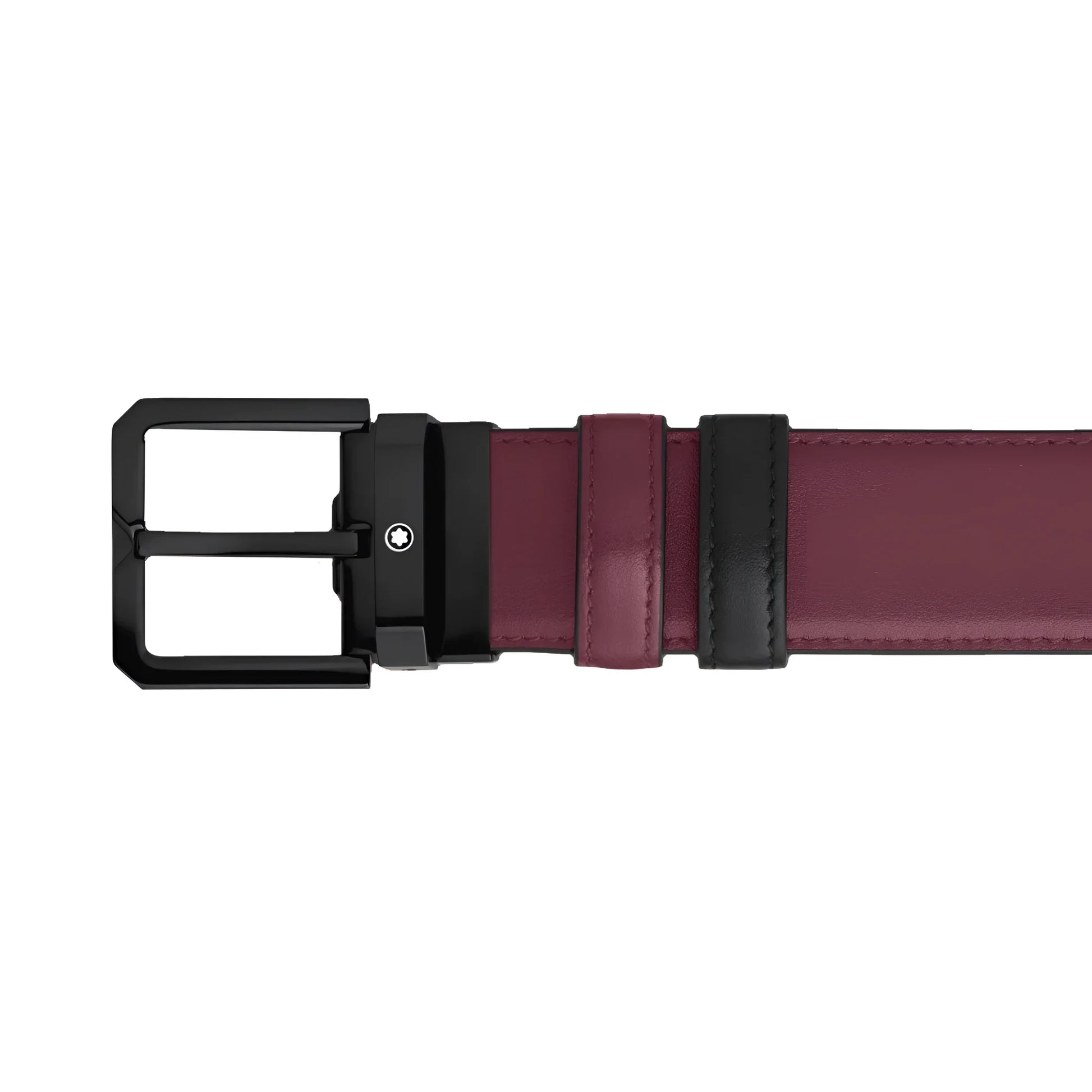 Montblanc cintura reversibile 35 mm in pelle nera cassis con fibbia nera e logo montblanc elegante e pratica