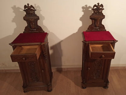 Pair of Antique French Carved Walnut Nightstands Set of 3 Italian Walnut Chest of Drawers 19th Century
