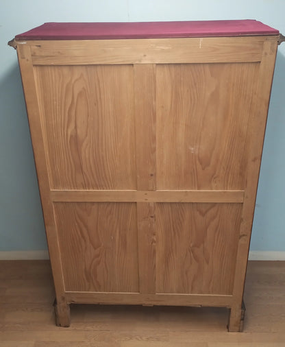 19th century Italian walnut bedside tables and chest of drawers, set of 3 with burgundy wooden tops.