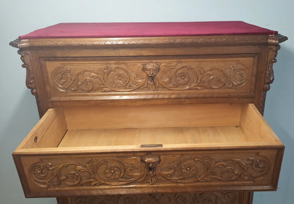 Ornate Italian walnut chest of drawers with decorative panel carvings, set of 3, 19th century