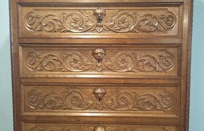 Italian Walnut Nightstands and Chest of Drawers Set of 3 with 19th Century Carved Walnut Chest of Drawers with Open Drawer
