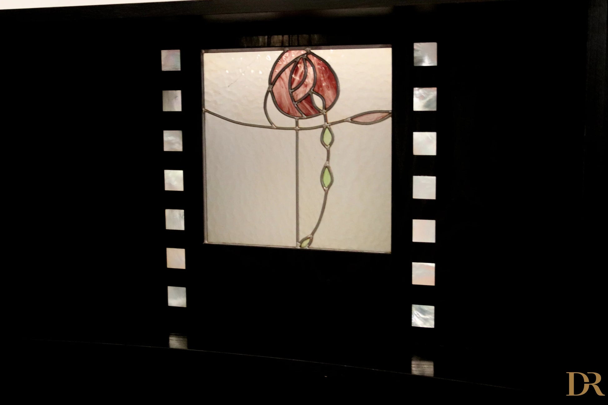 Stained glass panel with rosette motif by Charles Rennie Mackintosh for a Cassina DS5 sideboard, 1990s