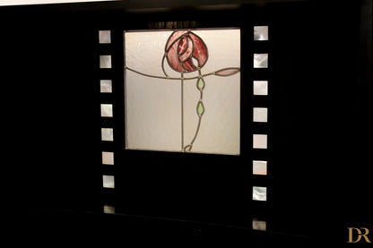 Stained glass panel with rosette motif by Charles Rennie Mackintosh for a Cassina DS5 sideboard, 1990s