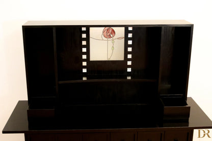 DS5 sideboard by Charles Rennie Mackintosh for Cassina, 1990s, with red and green floral decorative panel and film-style edges.