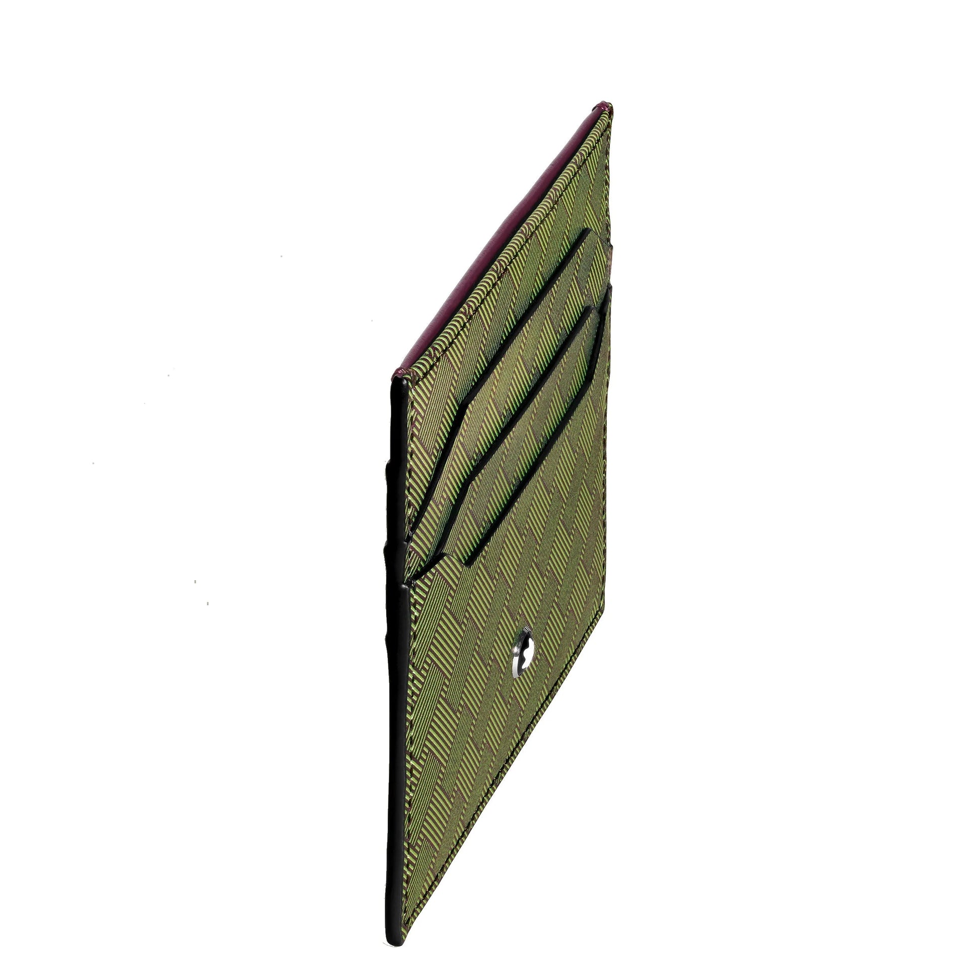 Montblanc Extreme 3.0 Multi Lime Card Holder with Olive Green Leather Compartments with Burgundy Trim and Black Stitching