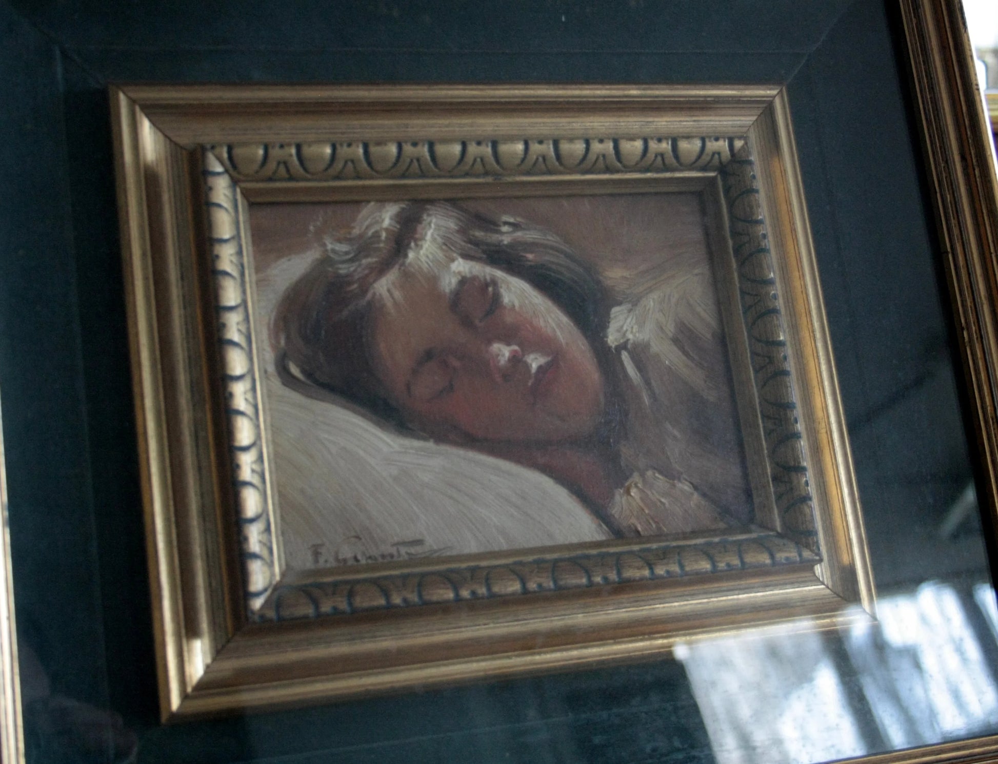 Framed painting bambina dormiente by francesco galante depicting a sleeping woman signed opera