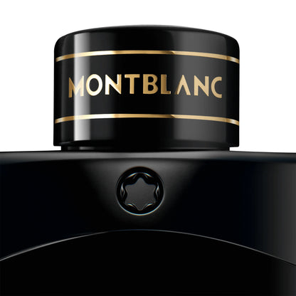 Black bottle of Montblanc Legend Eau de Parfum 50ml with shiny finish and elegant and refined gold lettering