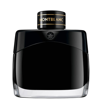 Montblanc Legend Eau de Parfum 50ml black bottle with shiny finish and gold lettering on the cap