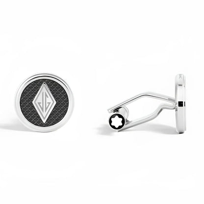 Coppia di gemelli in acciaio silver con emblemadiamante nera e logo inciso m montblanc great characters homage the great gatsby