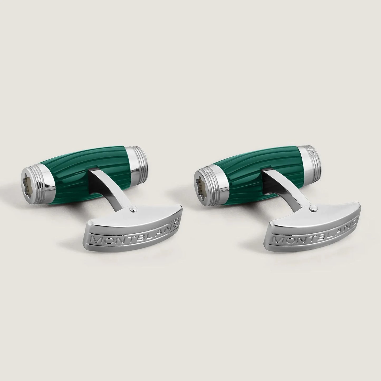 Montblanc Starwalker Polargreen cufflinks with silver metal details and engraved branding from the Starwalker Polargreen collection