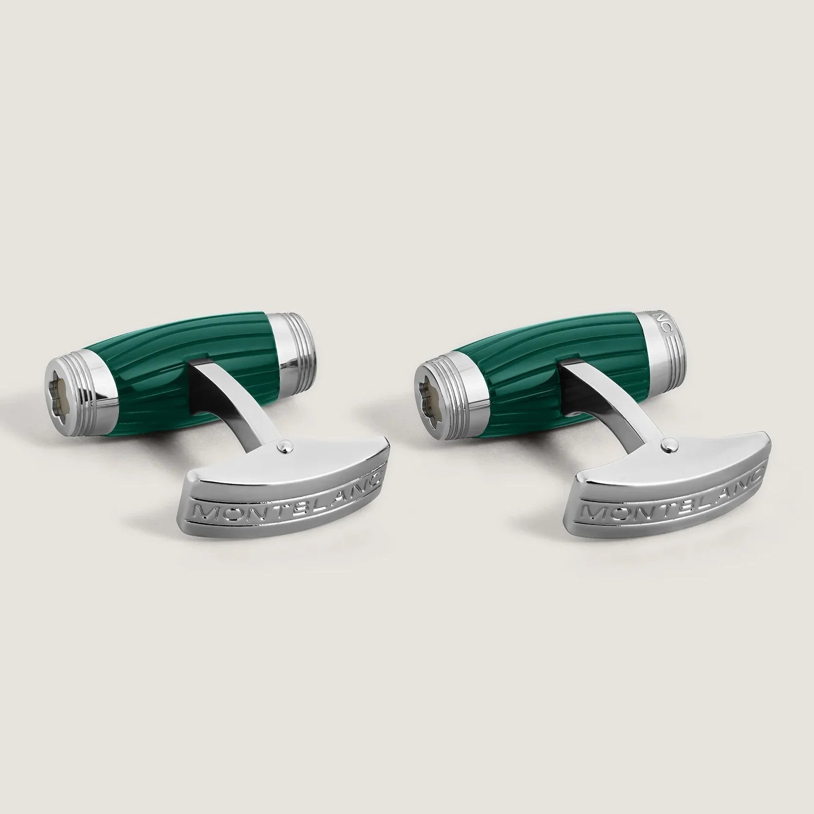 Montblanc Starwalker Polargreen cufflinks with silver metal details and engraved branding from the Starwalker Polargreen collection