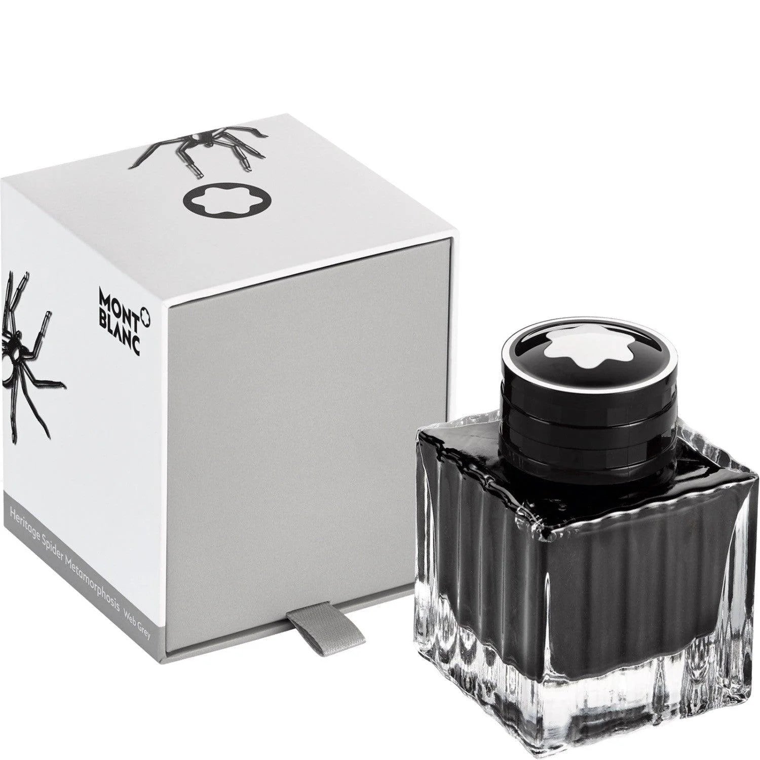 Montblanc Heritage Spider Grey 50ml Ink Bottle with Faceted Glass Body and Shiny Black Cap