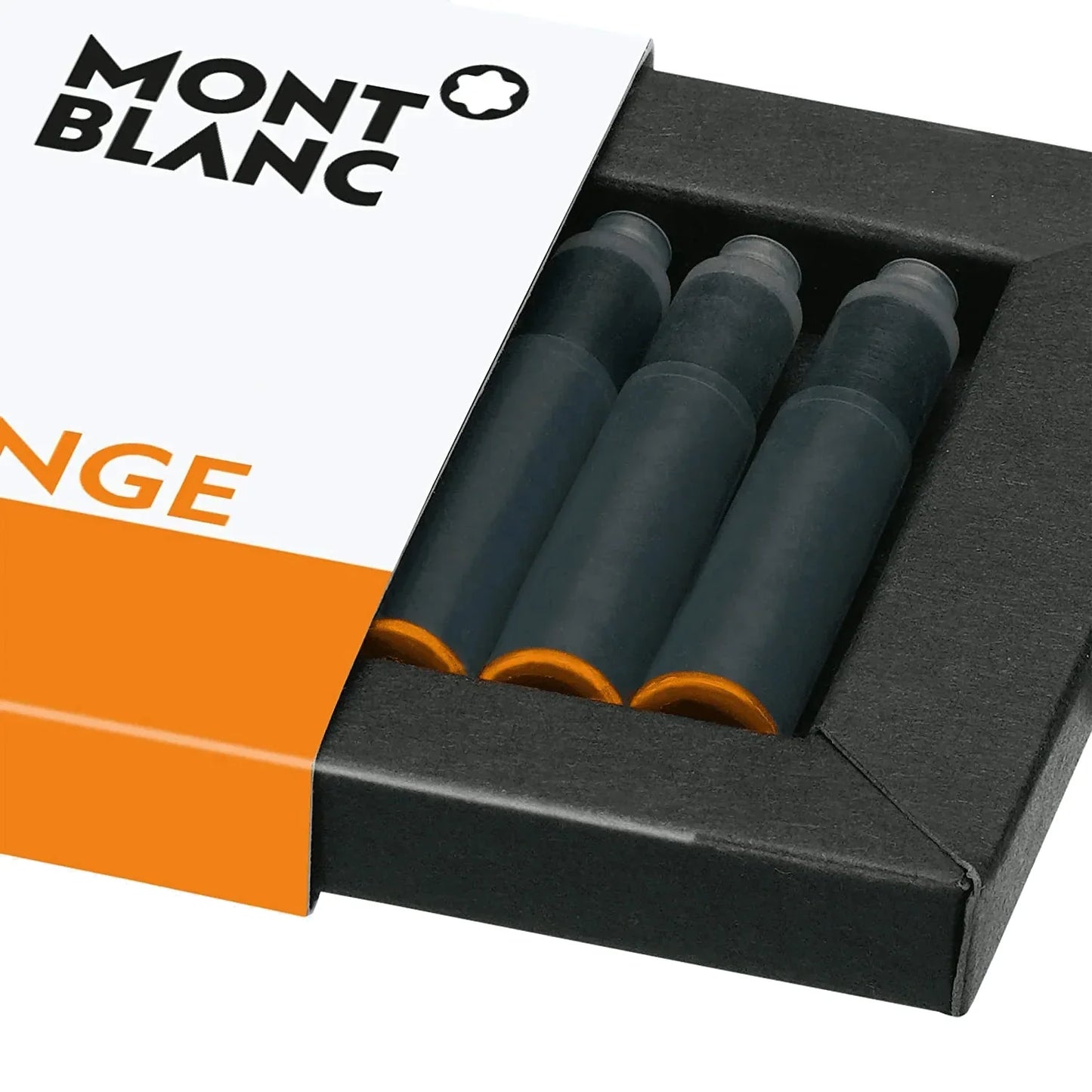 Montblanc Manganese Orange ink cartridges in elegant black and gold packaging.