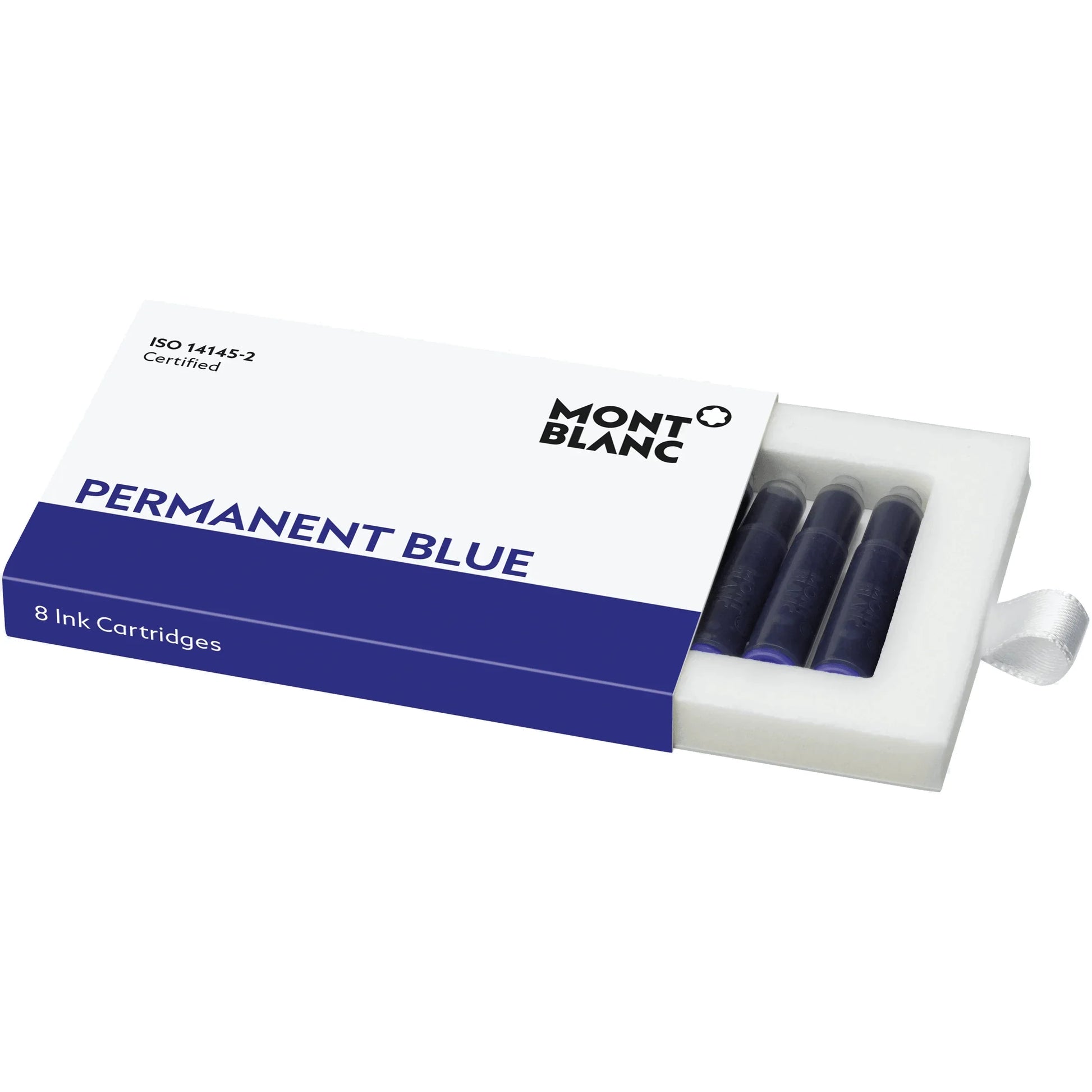 Montblanc inchiostro in cartucce 8 pezzi permanent blue blu indelebile in confezione bianca e blu navy elegante