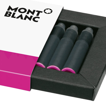 Montblanc ink cartridges 8 pieces pop pink shocking pink in black packaging with dark gray refill tubes and pink caps