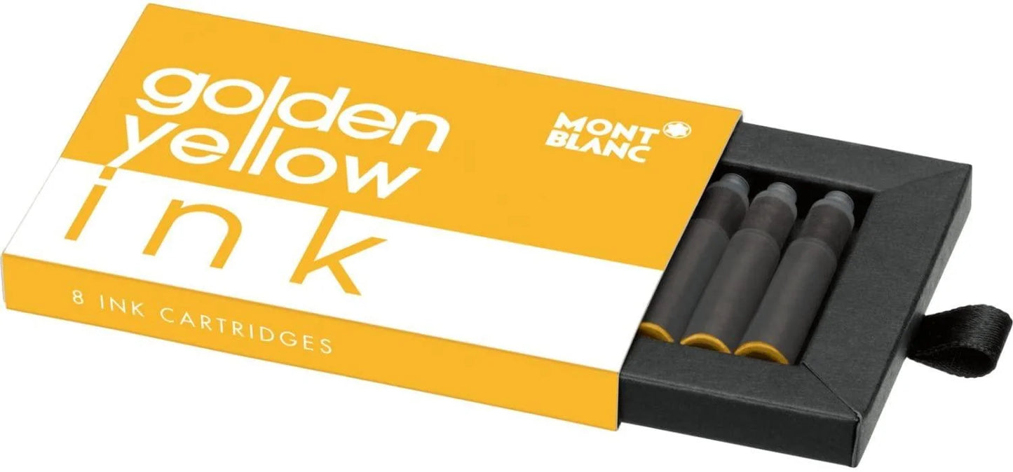 Montblanc ink cartridges 8 pieces golden yellow 112724 in elegant black and orange packaging