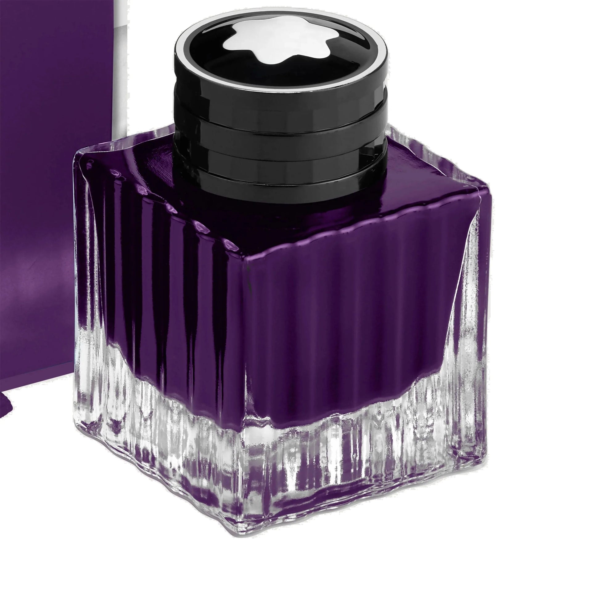 Montblanc boccetta dinchiostro 50ml enzo ferrari special edition viola con design squadrato in vetro e logo stellato nero