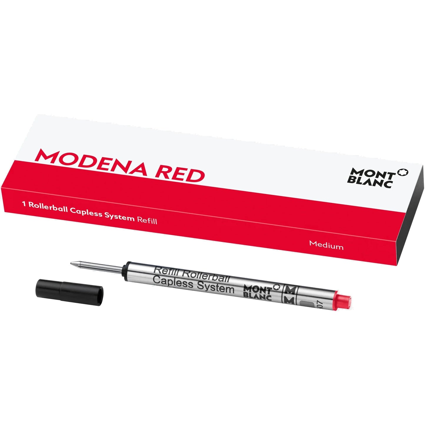 Refill Montblanc M Ident rollerball capless system medium red Modena with M tip silver body