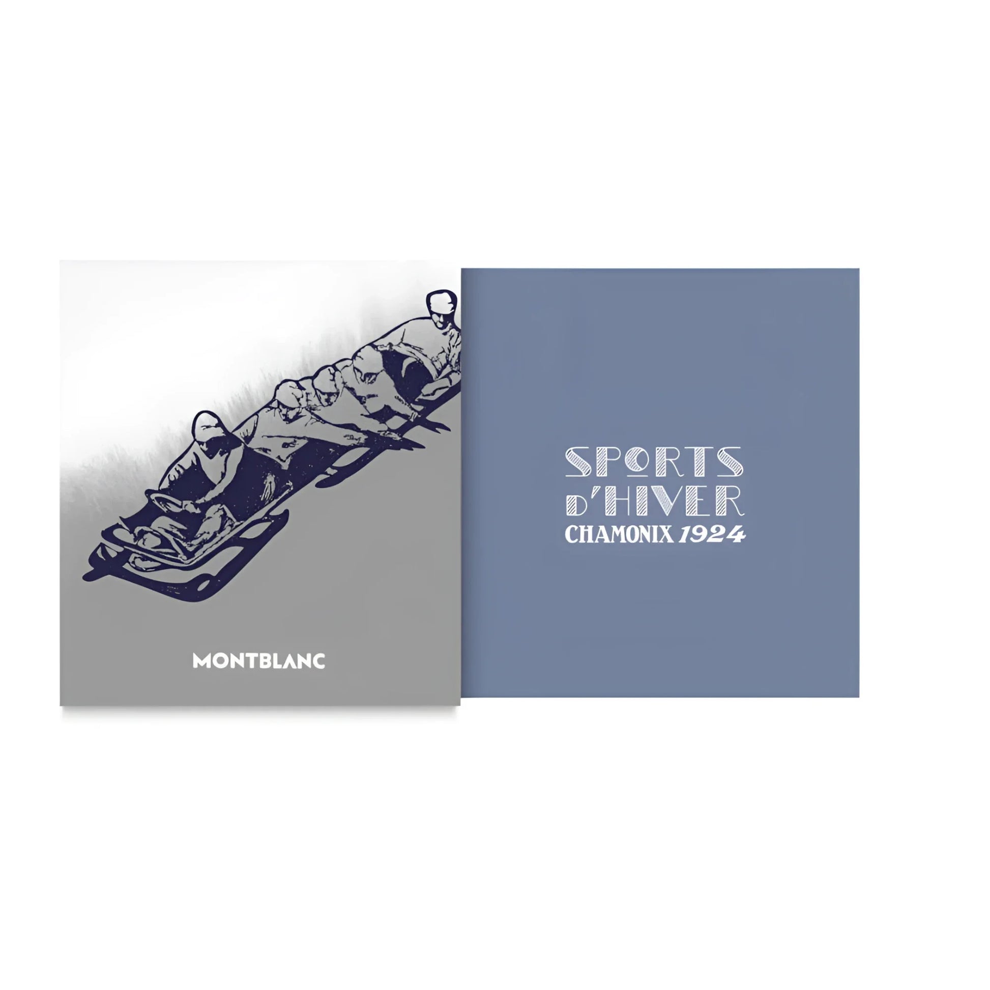 Montblanc Meisterst�ck Olympic Heritage 50ml Ink Bottle with Grey and Blue Cover Illustration of a Bobsleigh