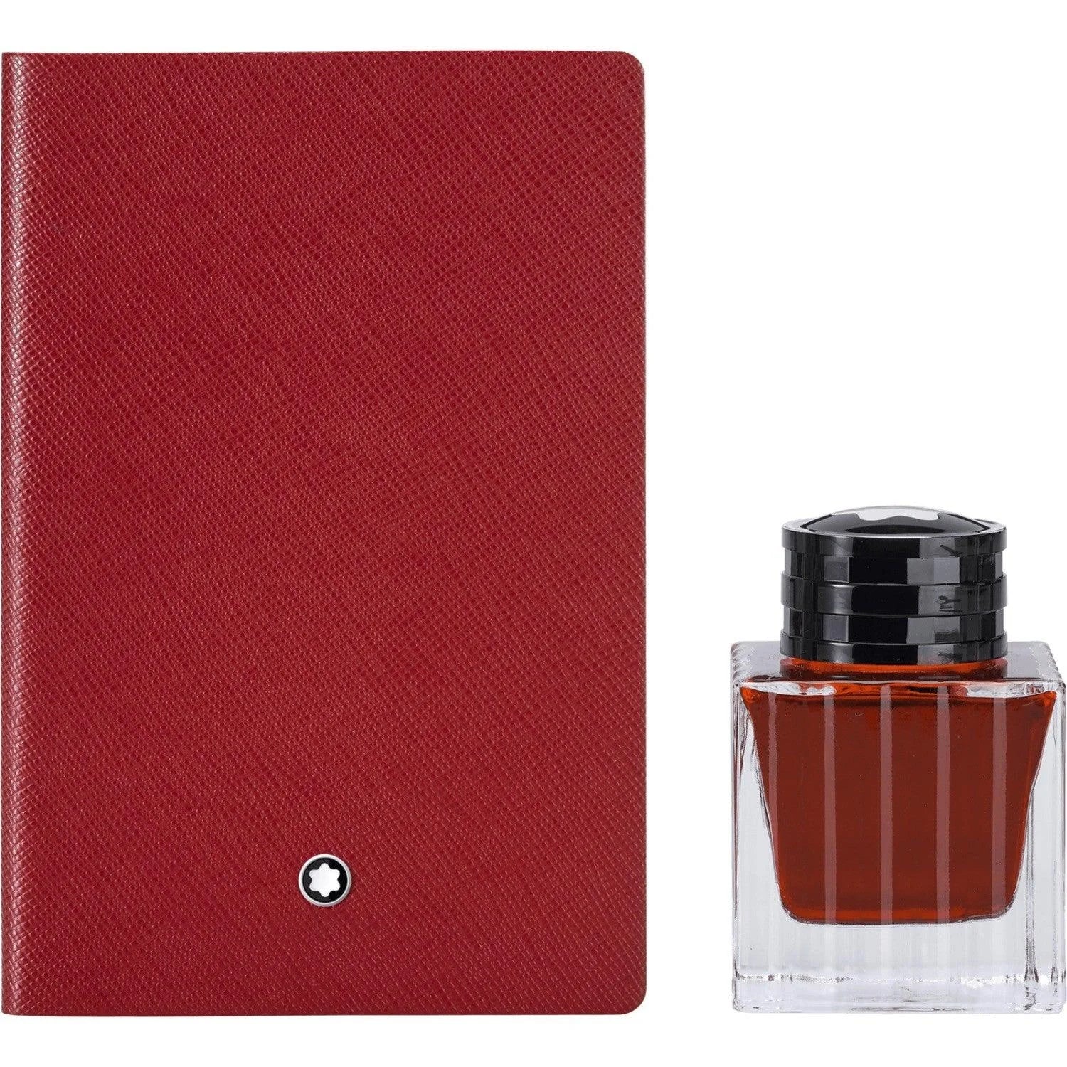 Red Montblanc notebook set leather notebook with silver logo and 50 ml red ink model 117597