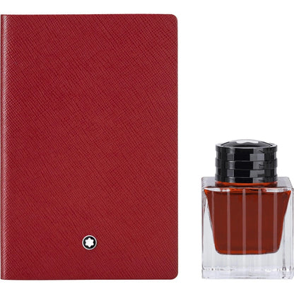 Red Montblanc notebook set leather notebook with silver logo and 50 ml red ink model 117597