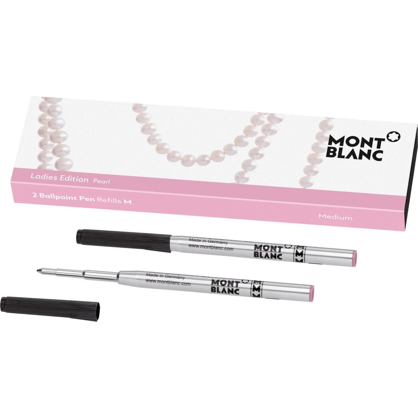Montblanc refill per penna a sfera ladies edition pearl pink con cappuccio nero e fusto argento medium