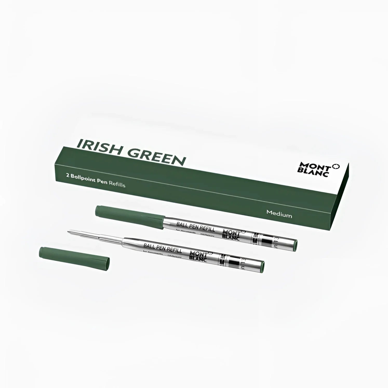Montblanc Medium Irish Green Ballpoint Pen Refill with Silver Metal Bar and Dark Green Cap, House Design