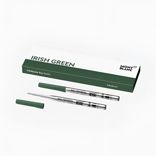 Montblanc refill per penna a sfera medium irish green con barra metallica argento e cappuccio verde scuro design casa
