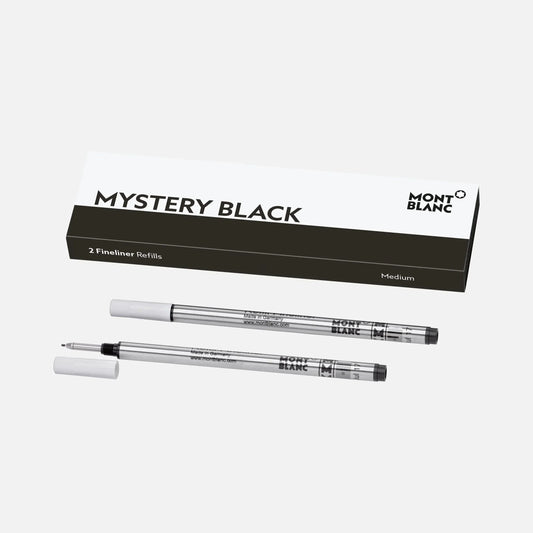 Montblanc 2 refill per fineliner punta m mystery black nero 128246 in eleganti fusti argento con cappucci neri fine punta