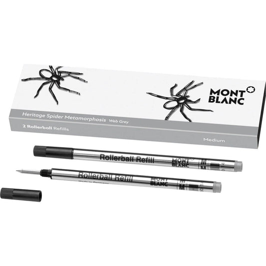 Raccoglitori rollerball montblanc heritage spider grey grigio 2 refill medium point in argento e nero elegante
