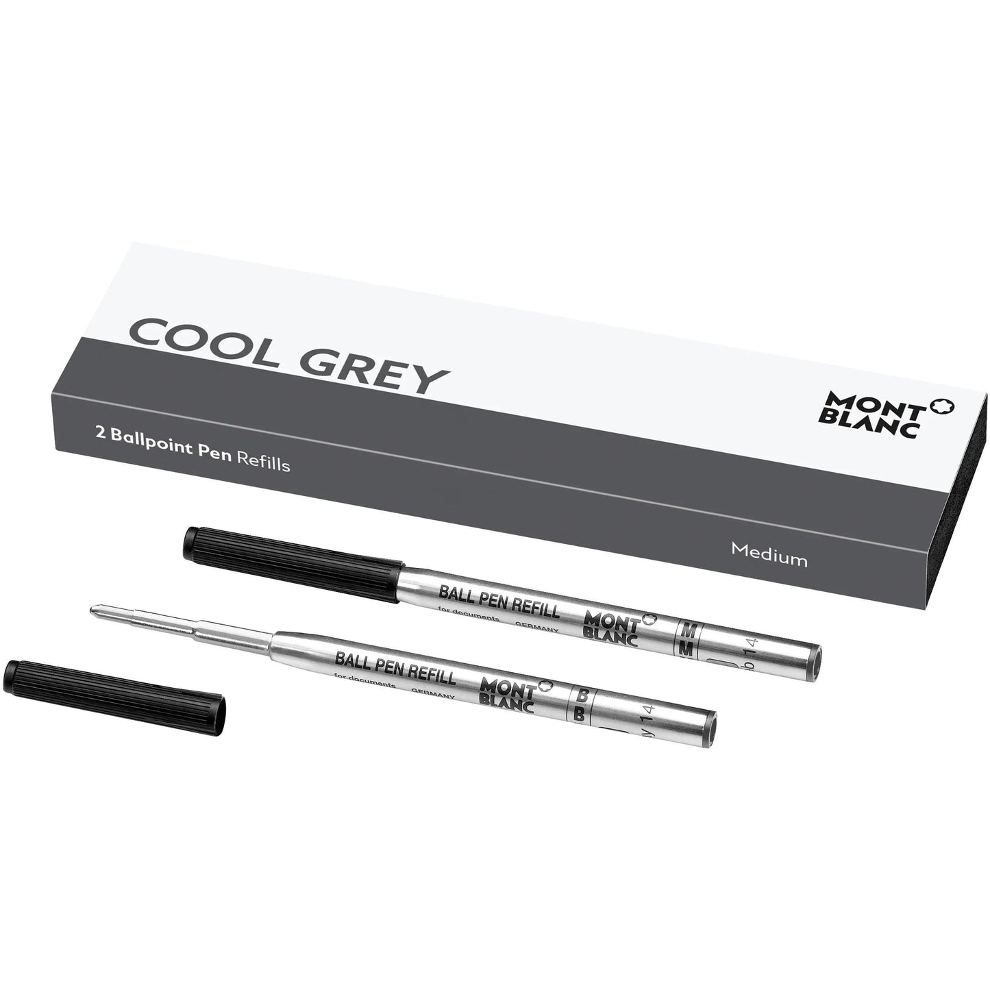 Montblanc refill per penna a sfera medium cool grey grigio con corpo metallico argento e cappuccio nero testurizzato meisterstück hommage