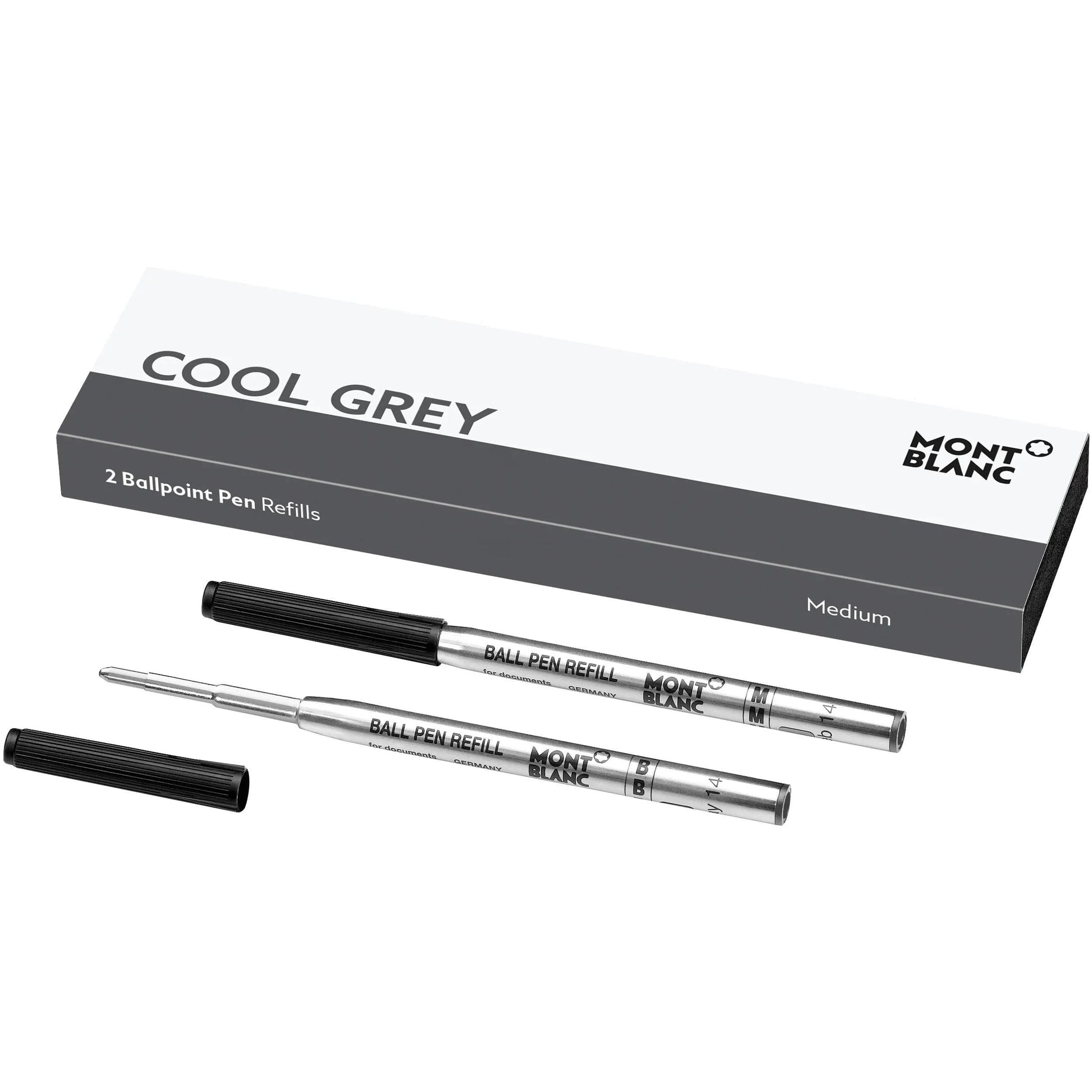 Montblanc refill per penna a sfera medium cool grey grigio con corpo metallico argento e cappuccio nero testurizzato meisterstück hommage