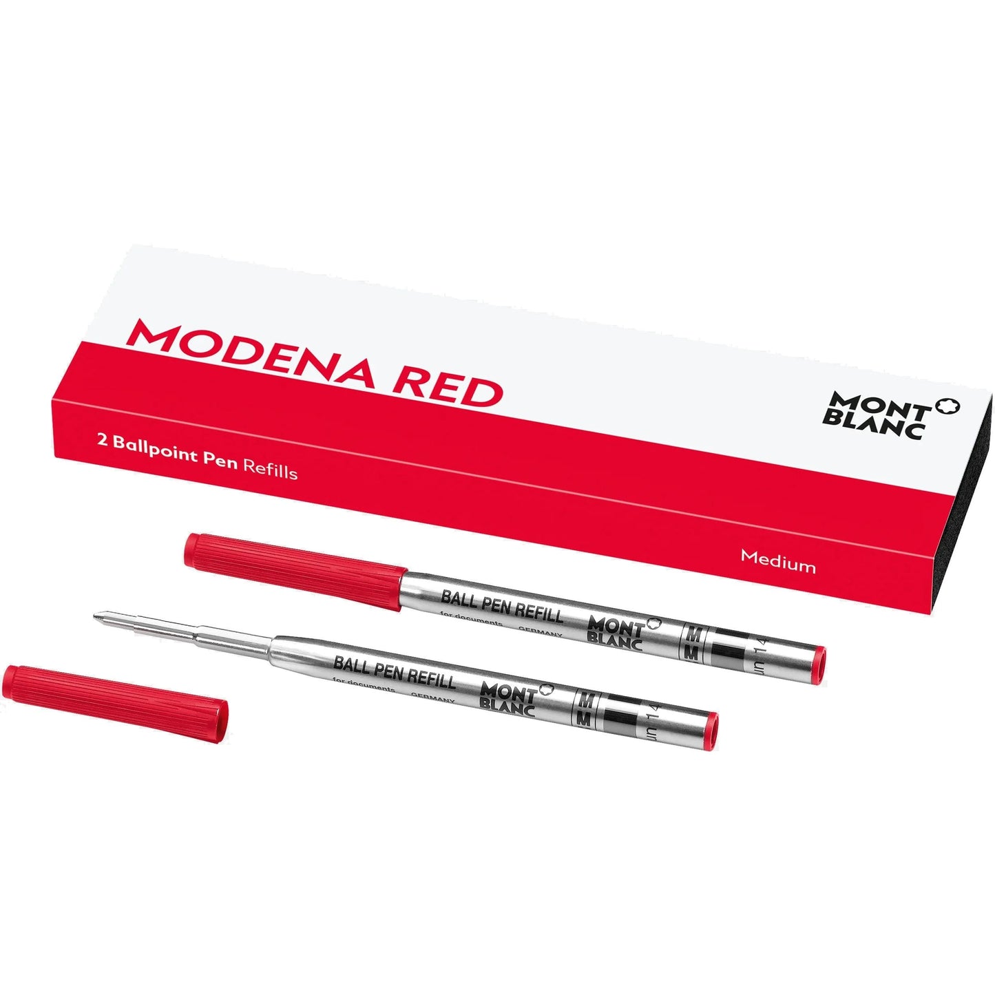 Modena red refill for Montblanc ballpoint pen with red M tip and silver metal body