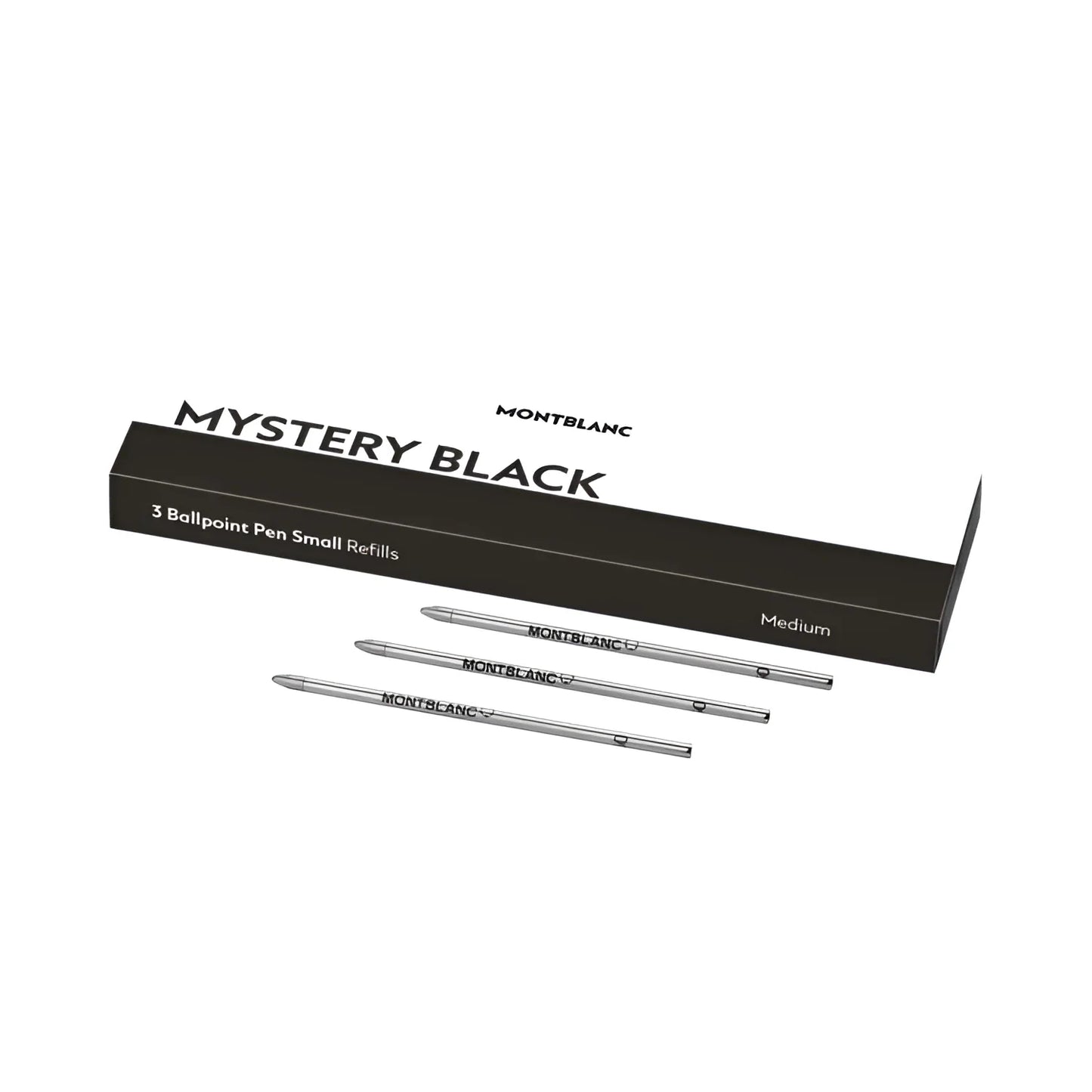 Montblanc 3 small refills for mystery black ballpoint pen with elegant silver metallic finish
