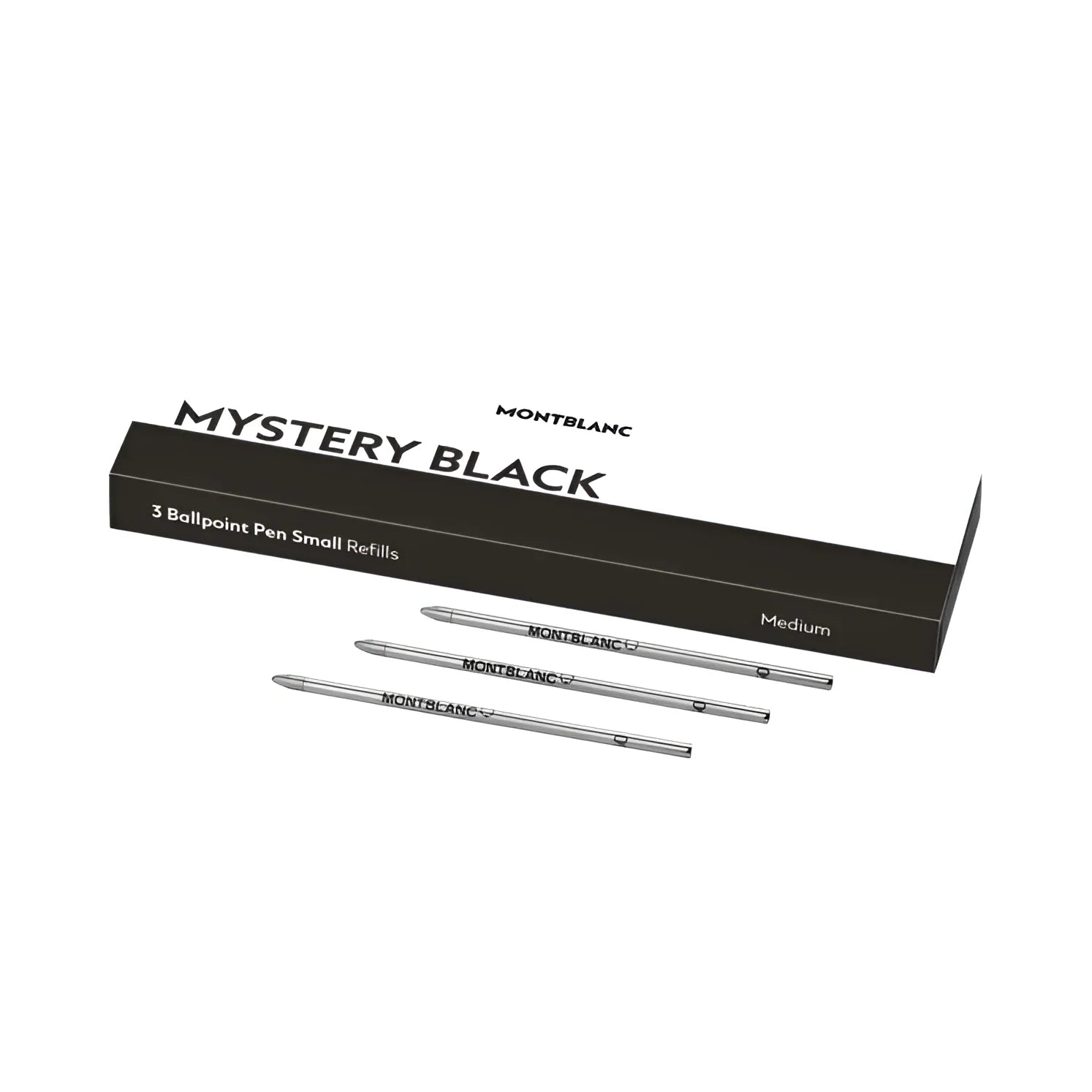 Montblanc 3 small refills for mystery black ballpoint pen with elegant silver metallic finish