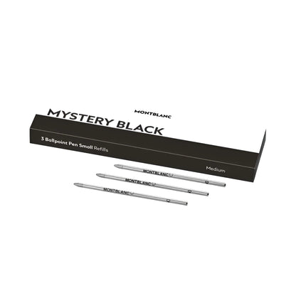 Montblanc 3 small refills for mystery black ballpoint pen with elegant silver metallic finish